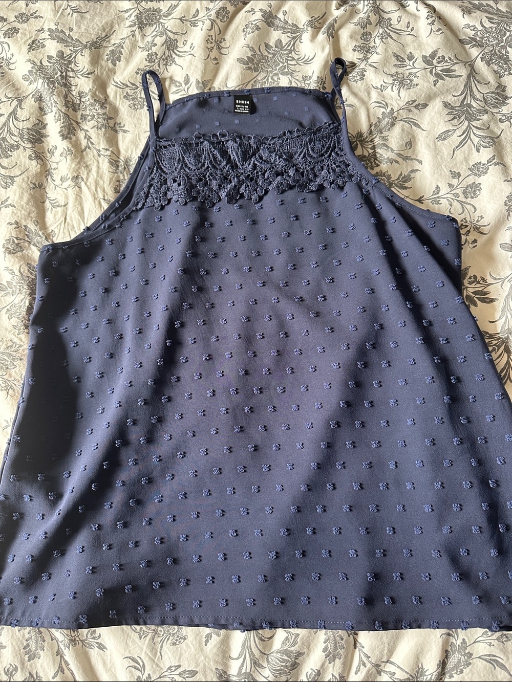 SHEIN Navy Crochet-Trim Swiss Dot Camisole